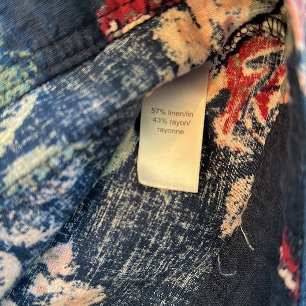 Maurice's Linen Blend Jacket Top Shacket Blue Rose Floral Size M Casual Office - Picture 15 of 15